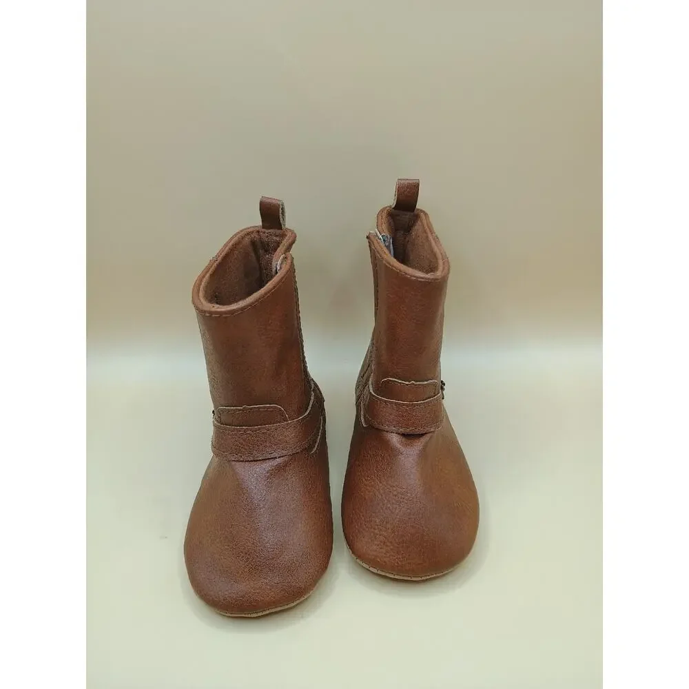 Leather Faux Baby Girl Booties Brown Boots 18-24 Pull On Hook & Latch Old Navy